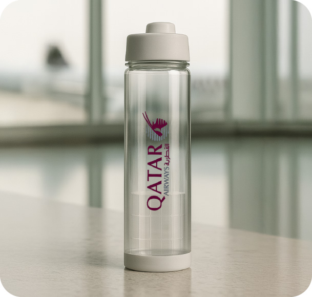 Qatar Airways branded drinks bottle
