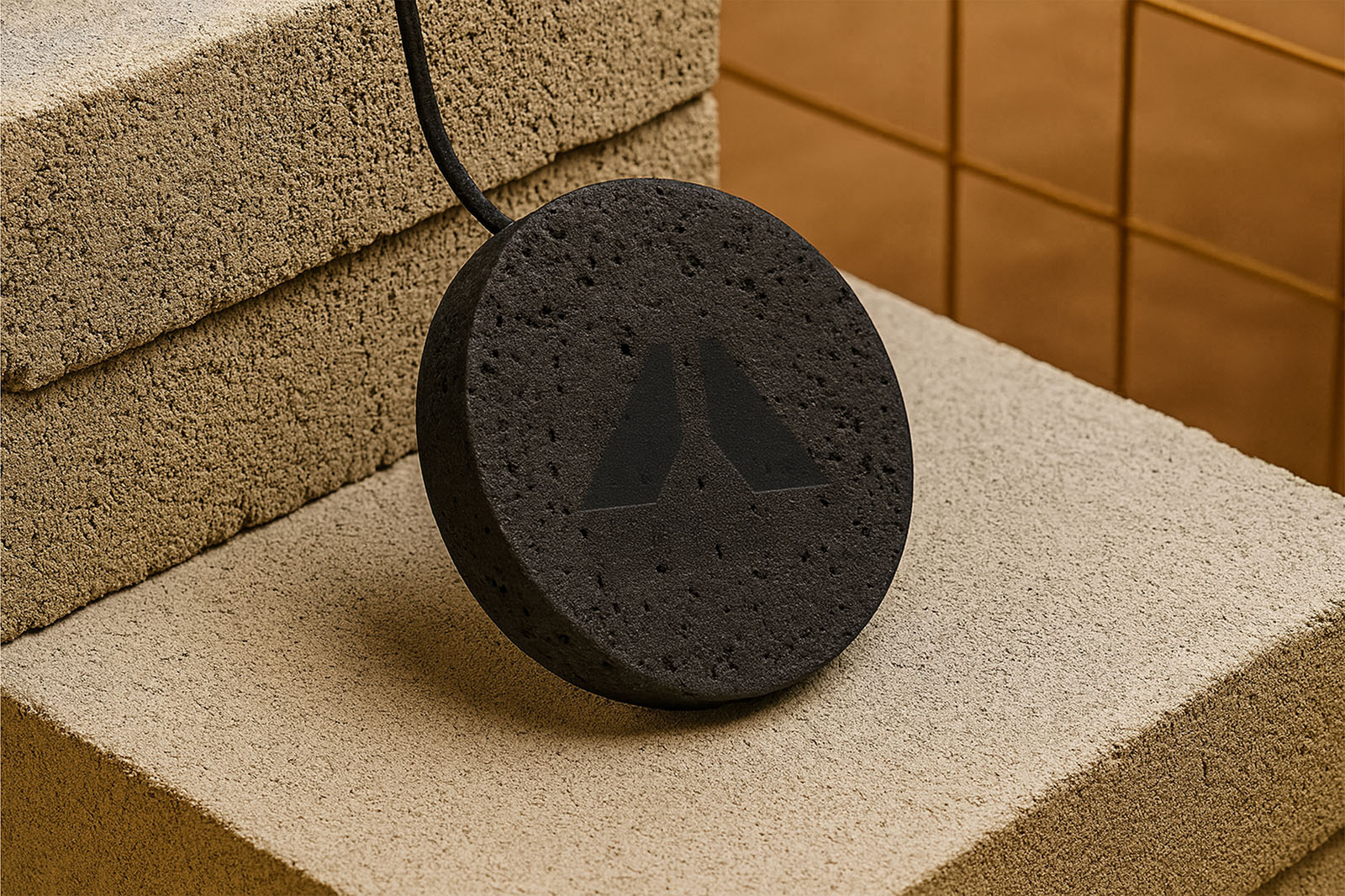 ROCKWOOL NyRock&reg; lava stone wireless charging pad, finished with a gloss-branded logo