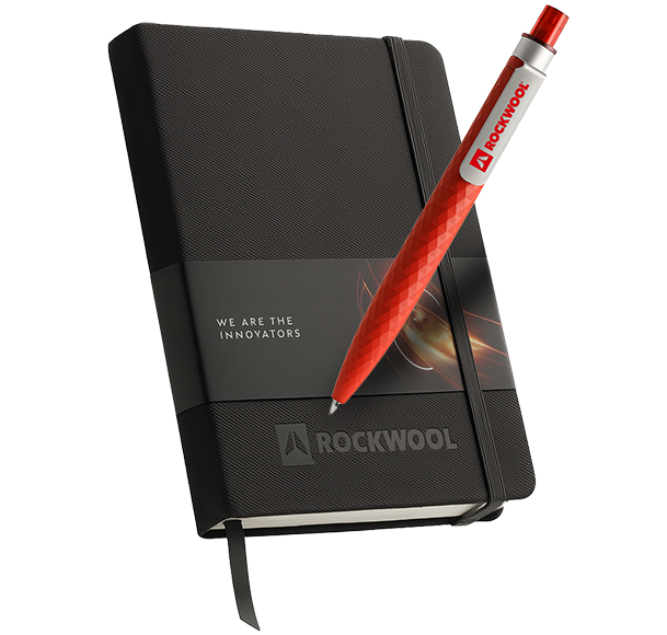 ROCKWOOL-branded notebook and pen created for the NyRock® launch