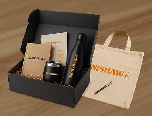 Branded gift box set with tote bag and drinkware