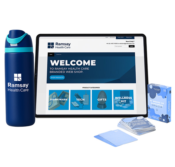 Custom employee merchandise portal on a laptop