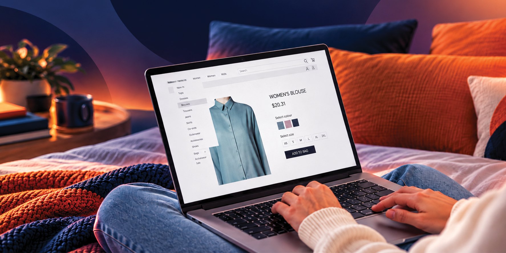 Person browsing a branded merchandise webshop on a laptop