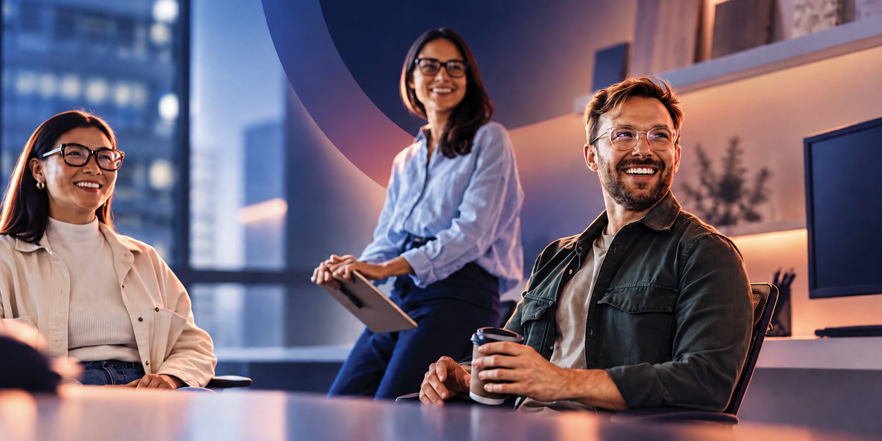 Colleagues talking together in an office